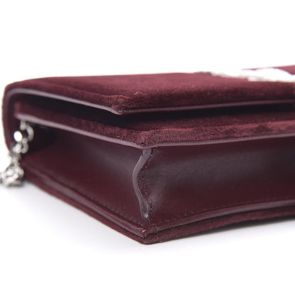 Saint Laurent Velvet Crystal Monogram Kate Tassel Shoulder Bag Burgundy 9 of 11