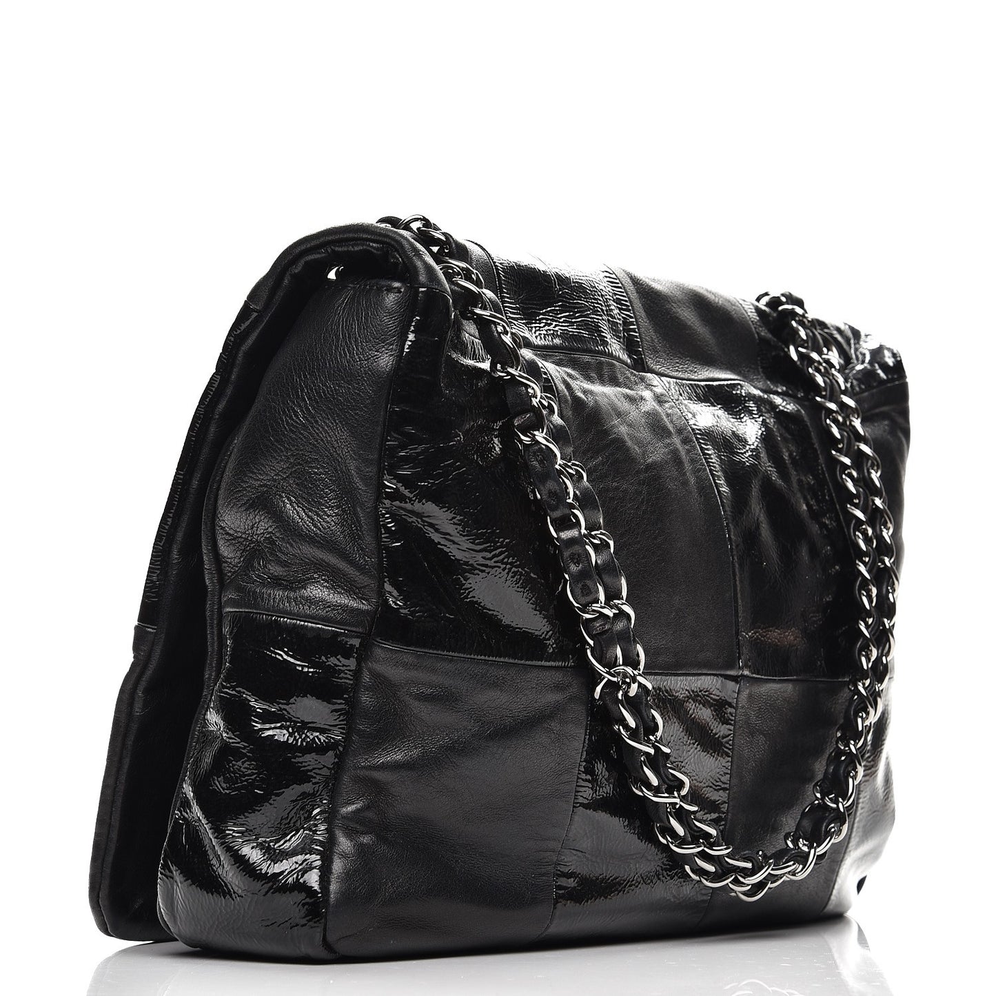 Lambskin Patent Calfskin Brooklyn Patchwork Flap Black