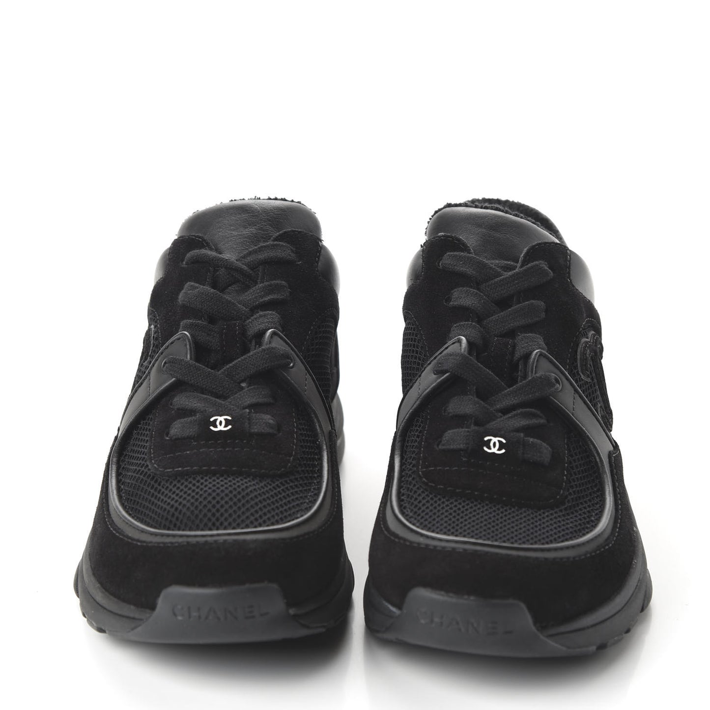 Fabric Calfskin Suede CC Womens Sneakers 37.5 Black