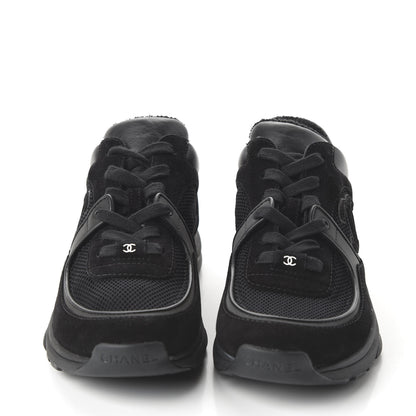 Chanel Fabric Calfskin Suede CC Womens Sneakers 37.5 Black 2 of 9