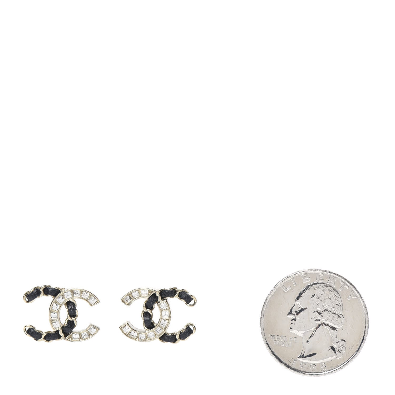 Chanel Crystal Baguette Lambskin Chain CC Vintage Allure Stud Earrings Black Gold 2 of 5