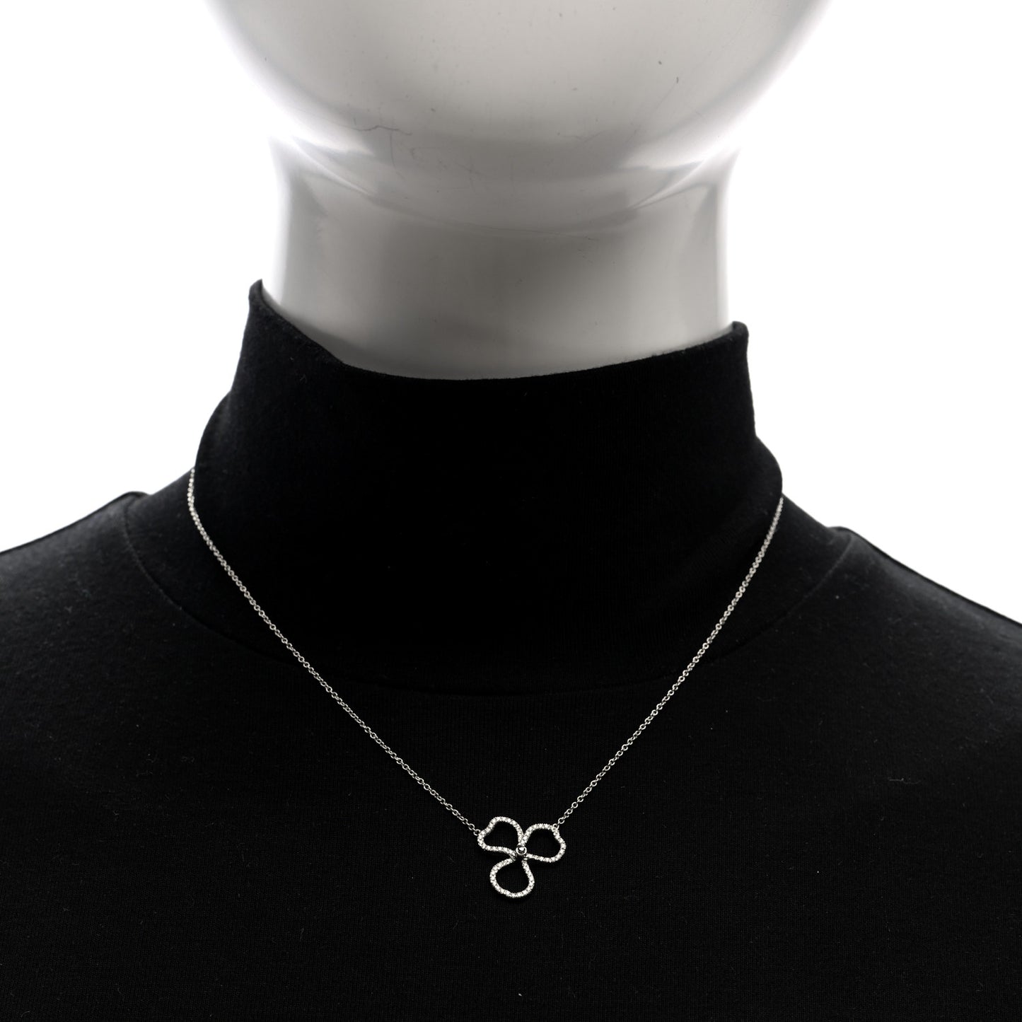 Platinum Diamond Small Paper Flowers Pendant Necklace
