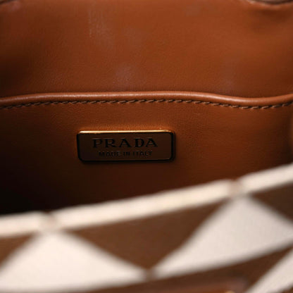 Prada Jacquard Saffiano Triangolo Symbole Embroidered Micro Tote Tobacco Talco 9 of 11
