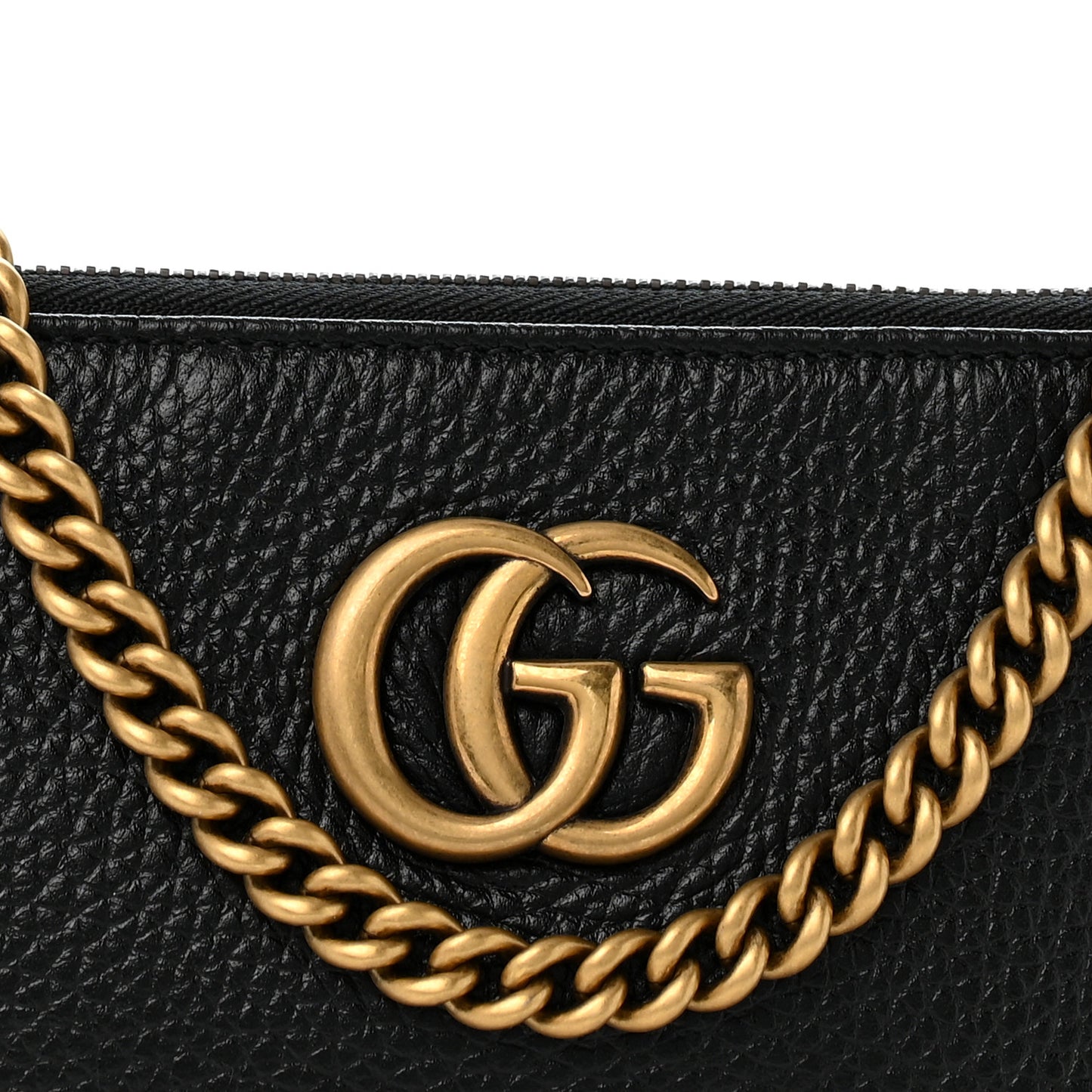 Pebbled Calfskin GG Marmont Zip Chain Bag Black