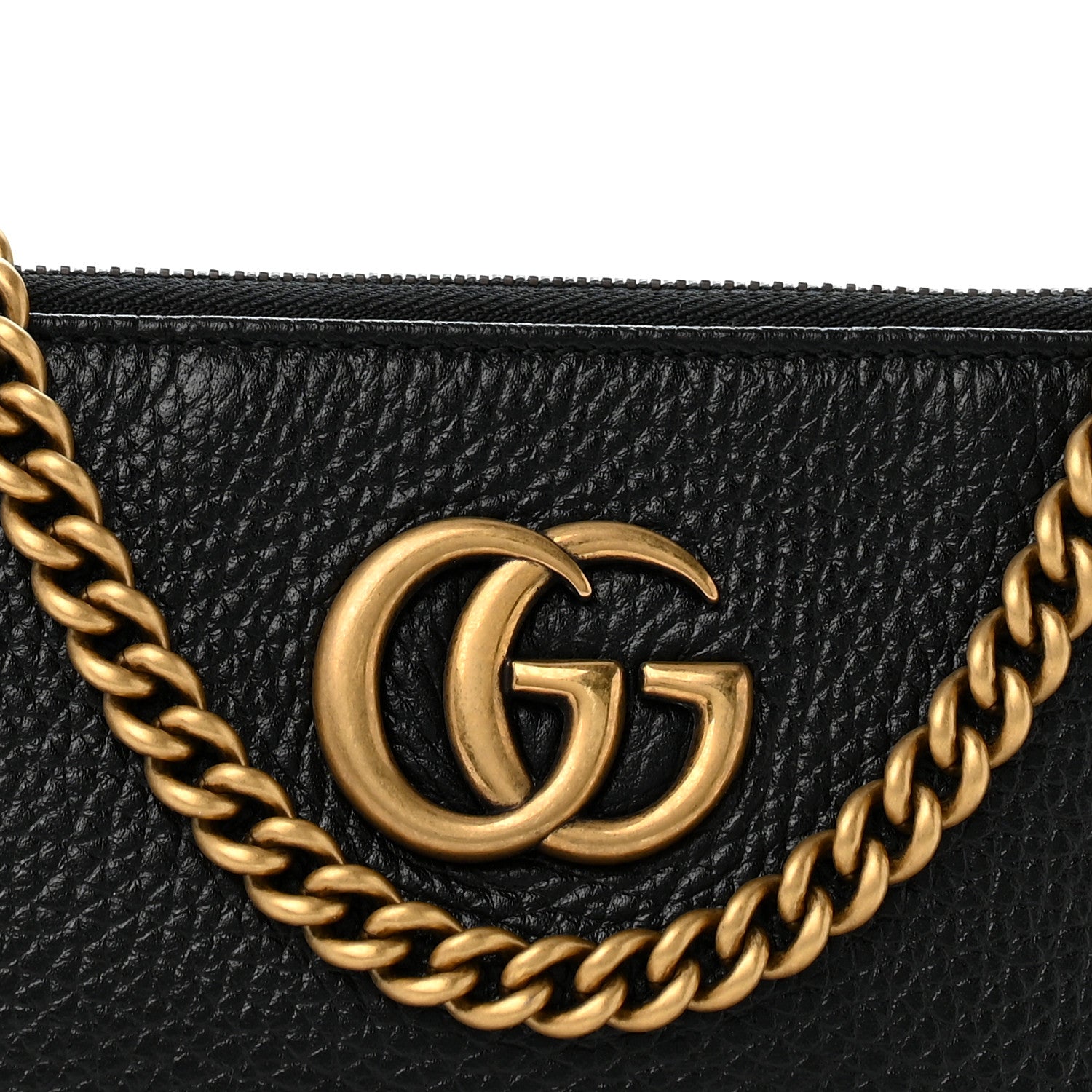 Gucci Pebbled Calfskin GG Marmont Zip Chain Bag Black 8 of 10