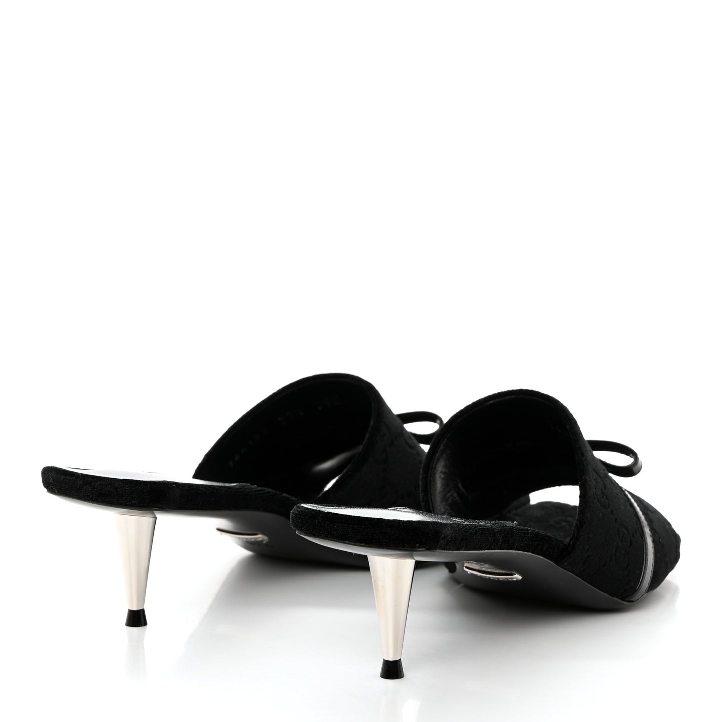 New Velvet Ashmir Regent Calfskin GG Monogram Square Toe Bow 45mm Slide Sandals 37.5 Black