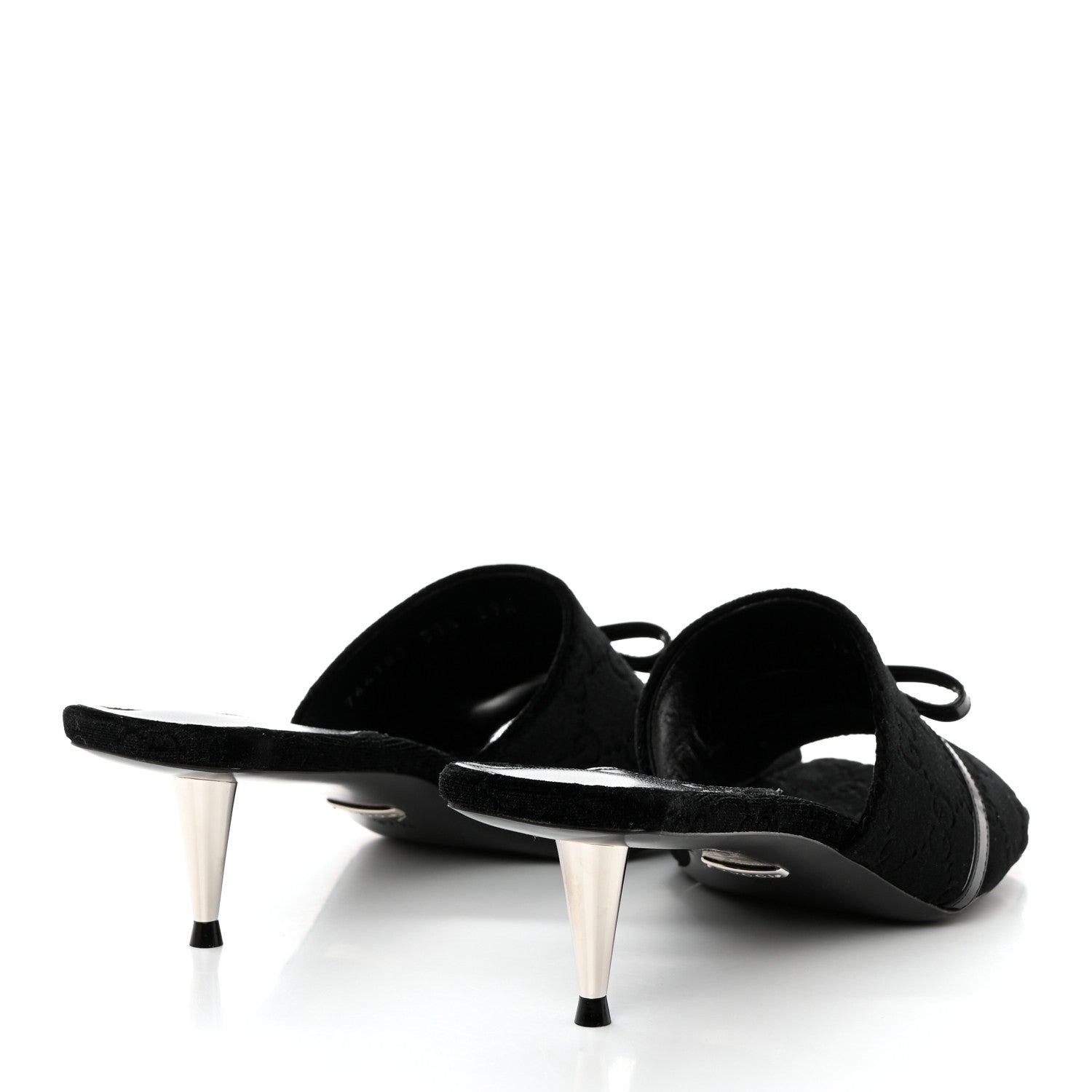 Gucci New Velvet Ashmir Regent Calfskin GG Monogram Square Toe Bow 45mm Slide Sandals 37.5 Black 4 of 9