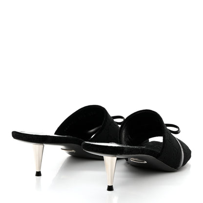 Gucci New Velvet Ashmir Regent Calfskin GG Monogram Square Toe Bow 45mm Slide Sandals 37.5 Black 4 of 9