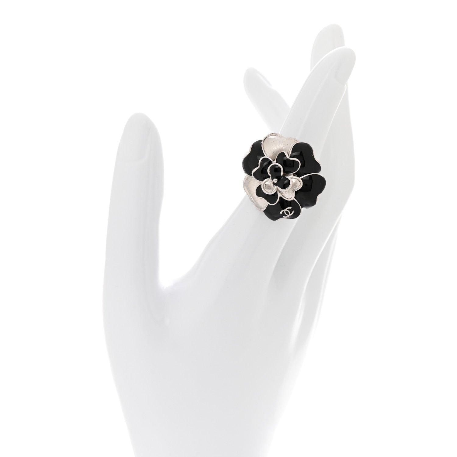 Chanel Enamel Ruthenium CC Camellia Ring Black 2 of 4