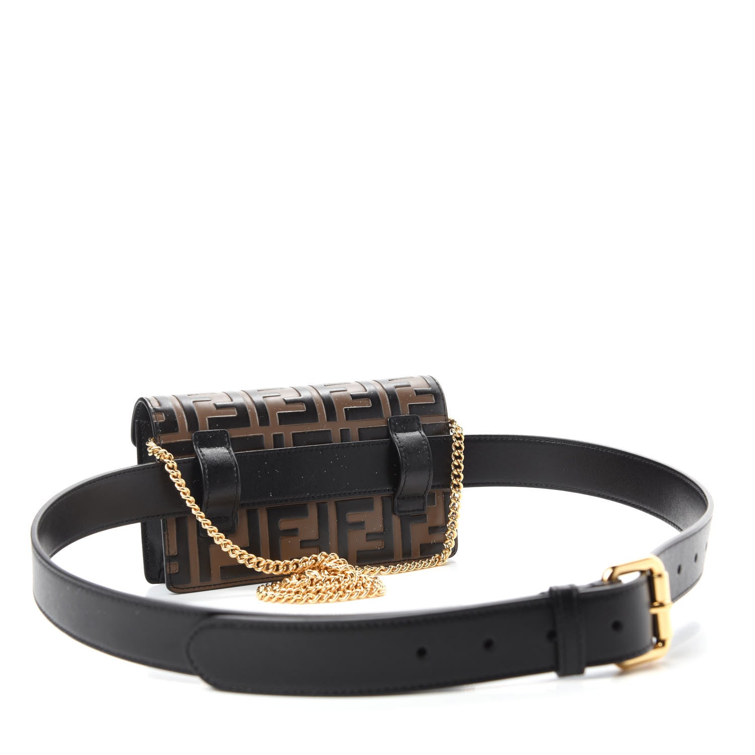 Fendi Vitello Liberty F is Fendi Bi-Color FF 1974 Embossed Envelope Belt Bag Maya Black 3 of 12