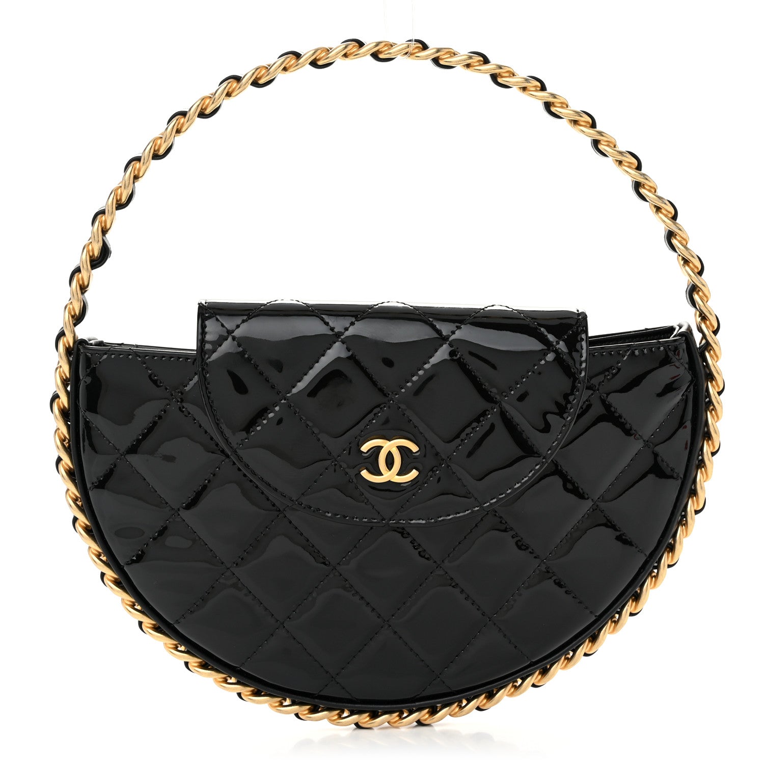 Chanel Patent Calfskin Quilted Chain Hoop Bag Black 1 of 10