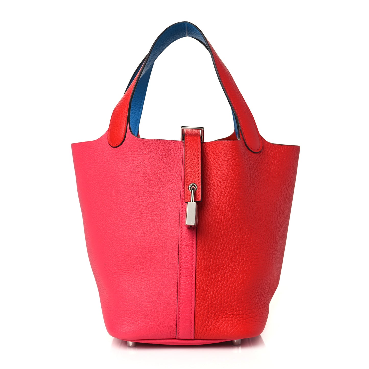 Taurillon Clemence Tri-Color Picotin Lock 18 PM Rouge Coeur Rose Extreme Bleu Zanzibar