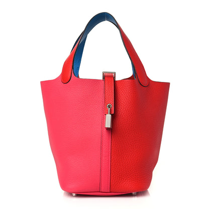 Hermes Taurillon Clemence Tri-Color Picotin Lock 18 PM Rouge Coeur Rose Extreme Bleu Zanzibar 1 of 11