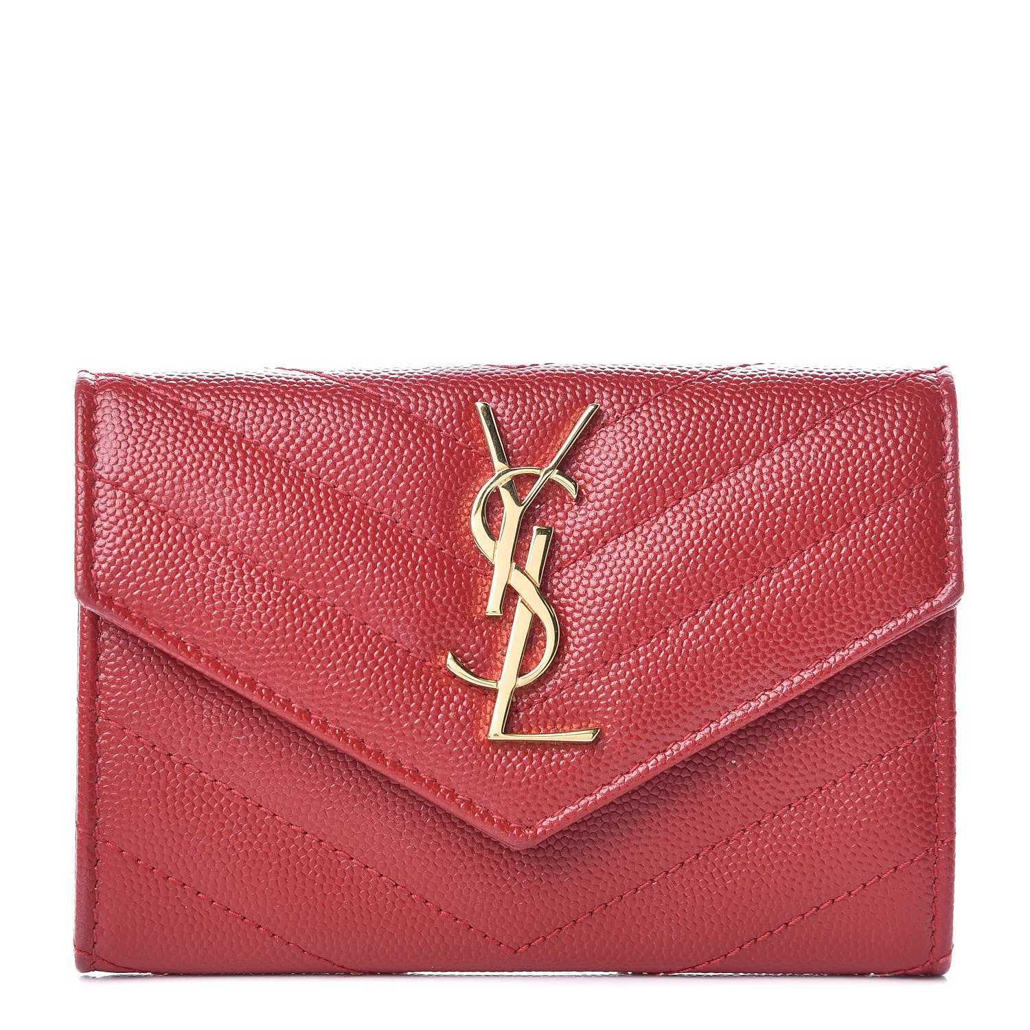 Saint Laurent Grain De Poudre Matelasse Chevron Small Monogram Envelope Wallet Rouge Eros 1 of 11