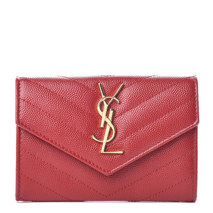 Saint Laurent Grain De Poudre Matelasse Chevron Small Monogram Envelope Wallet Rouge Eros 1 of 11