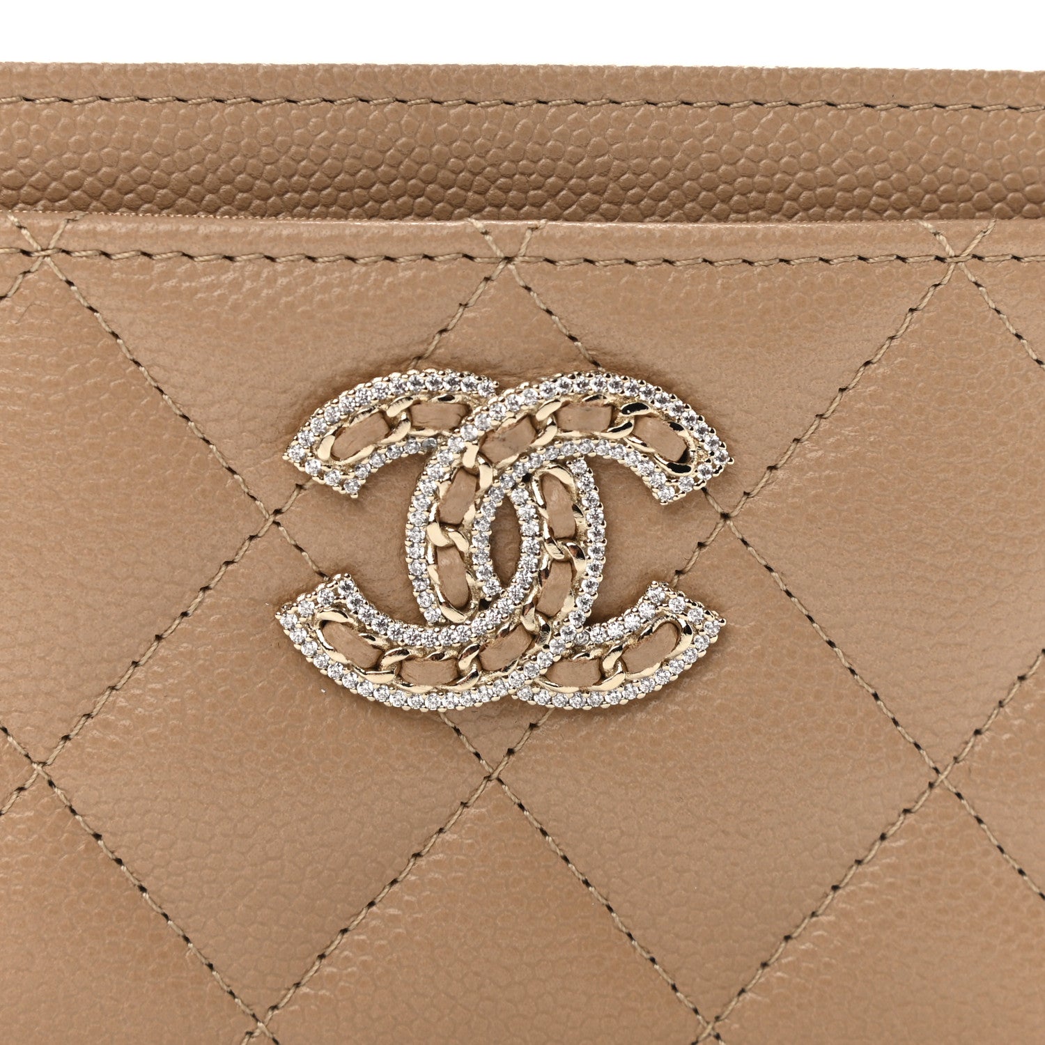 Chanel Caviar Quilted Crystal Card Holder Beige 9 of 10
