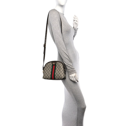 Gucci GG Supreme Monogram Textured Dollar Calfskin Web Small Ophidia Dome Shoulder Bag Beige Ebony New Acero 2 of 10