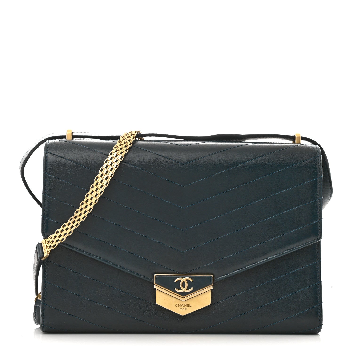 Chanel Calfskin Chevron Quilted Medal Flap Blue 1 of 16