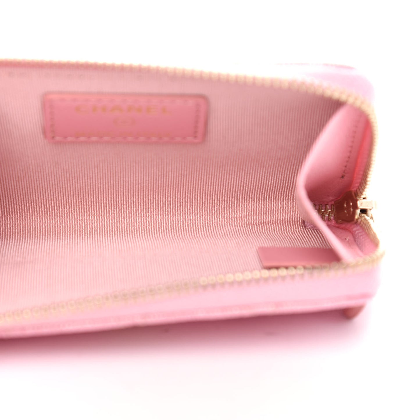 Iridescent Caviar Quilted Zipped Key Holder Case Rose Pink