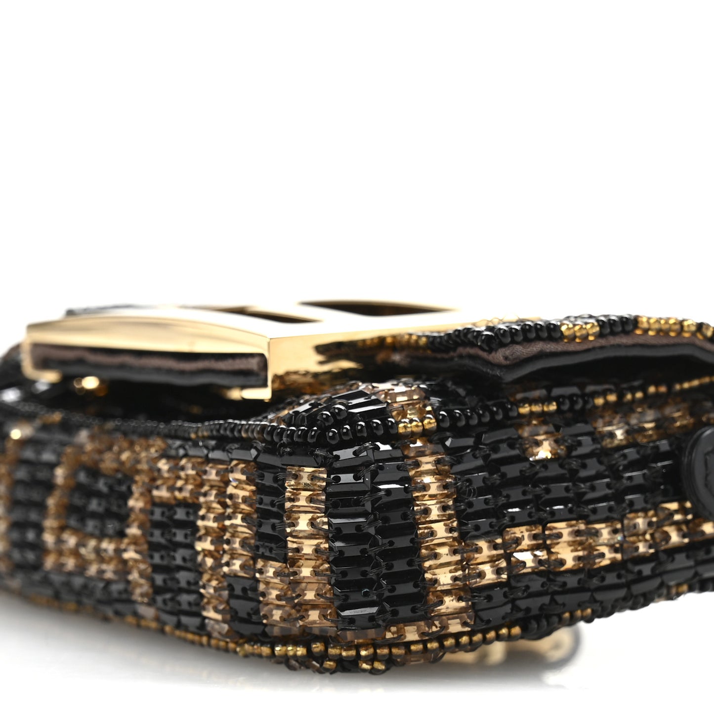 Crystal Vitello King FF Beaded Nano Maxi Buckle Baguette Charm Moro Black