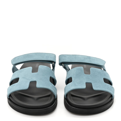 Hermes Suede Goatskin Womens Chypre Sandals 40 Bleu Mineral 2 of 9