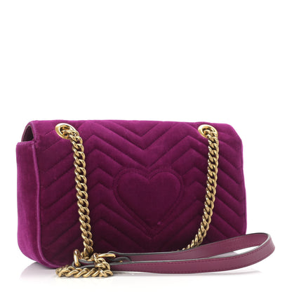 Gucci Velvet Matelasse Small GG Marmont Shoulder Bag Fuchsia Violet Cyclamen 3 of 14