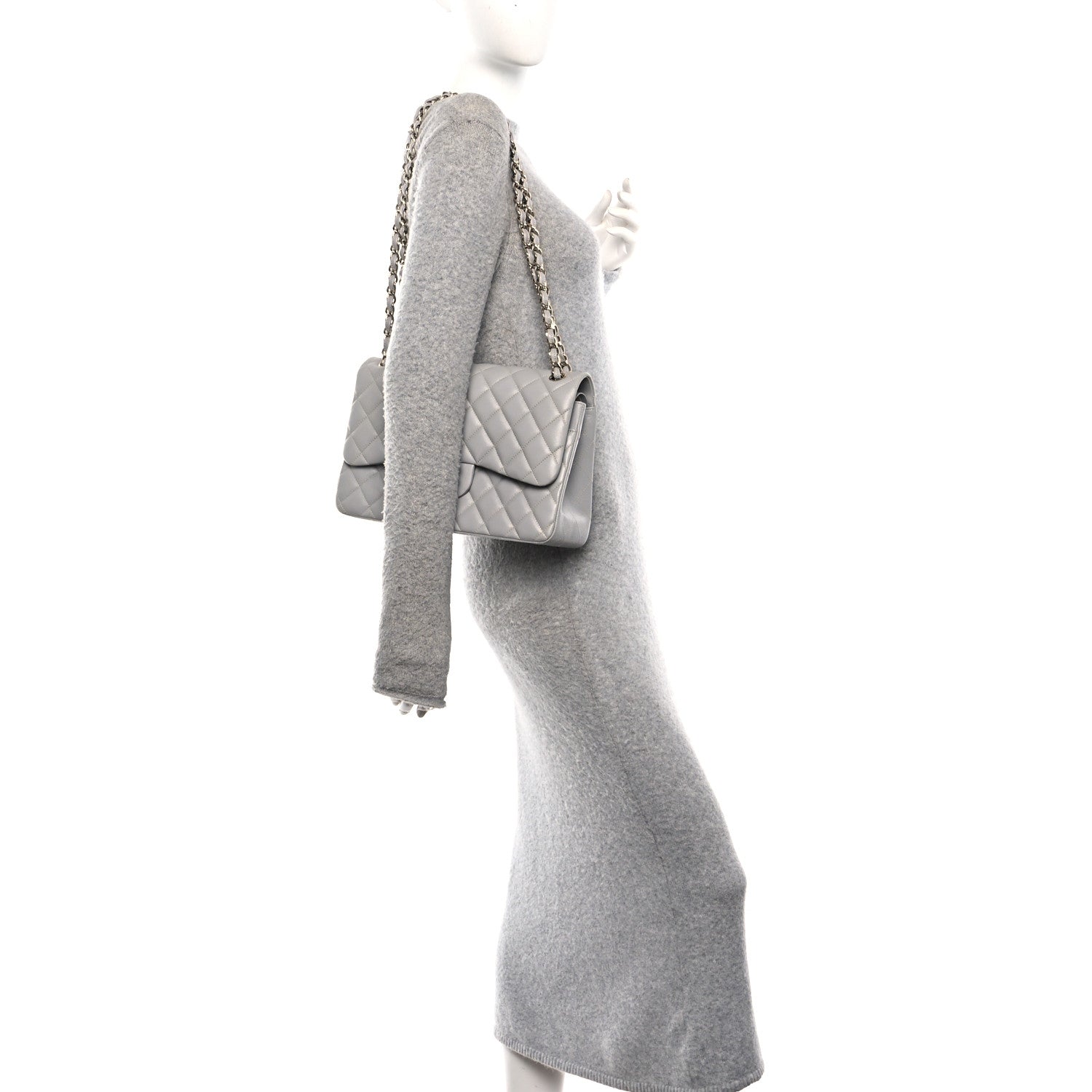 Chanel Caviar Quilted Jumbo Double Flap Grey 2 of 10