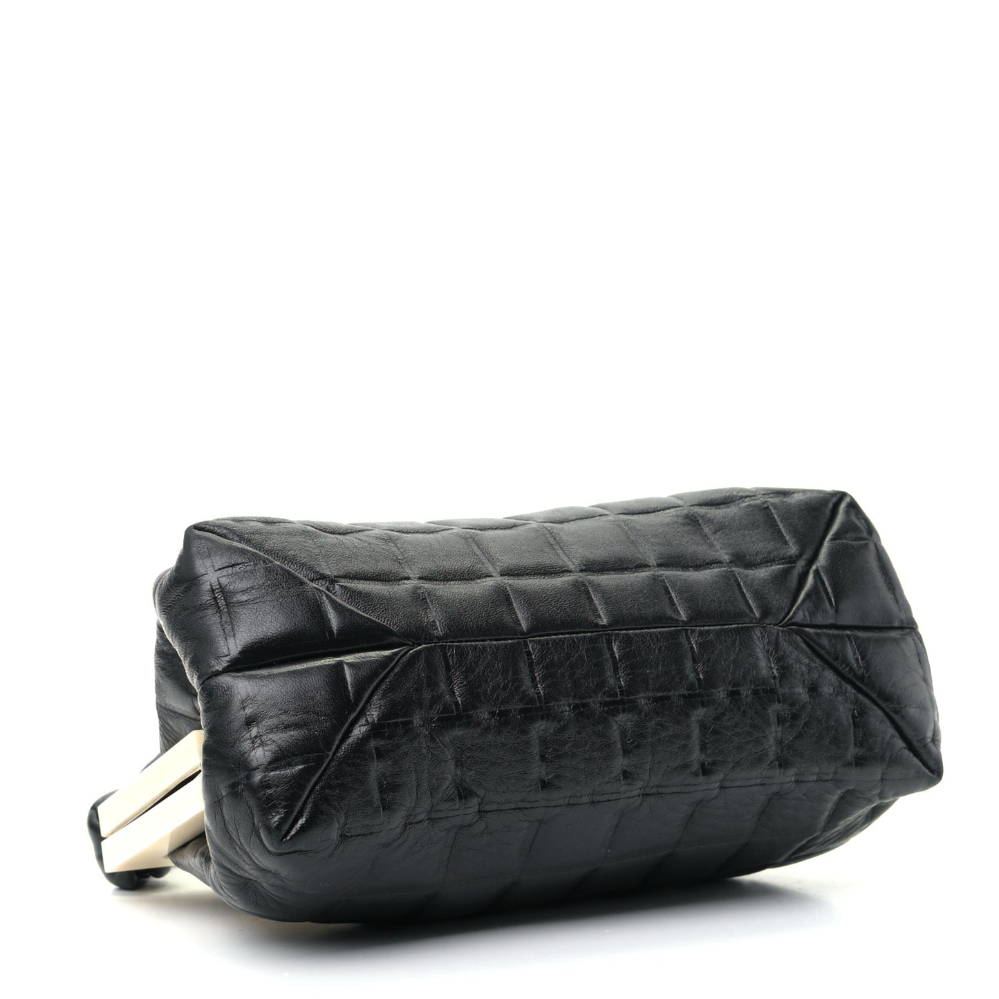 Lambskin Chocolate Bar Quilted Frame Shoulder Bag Black