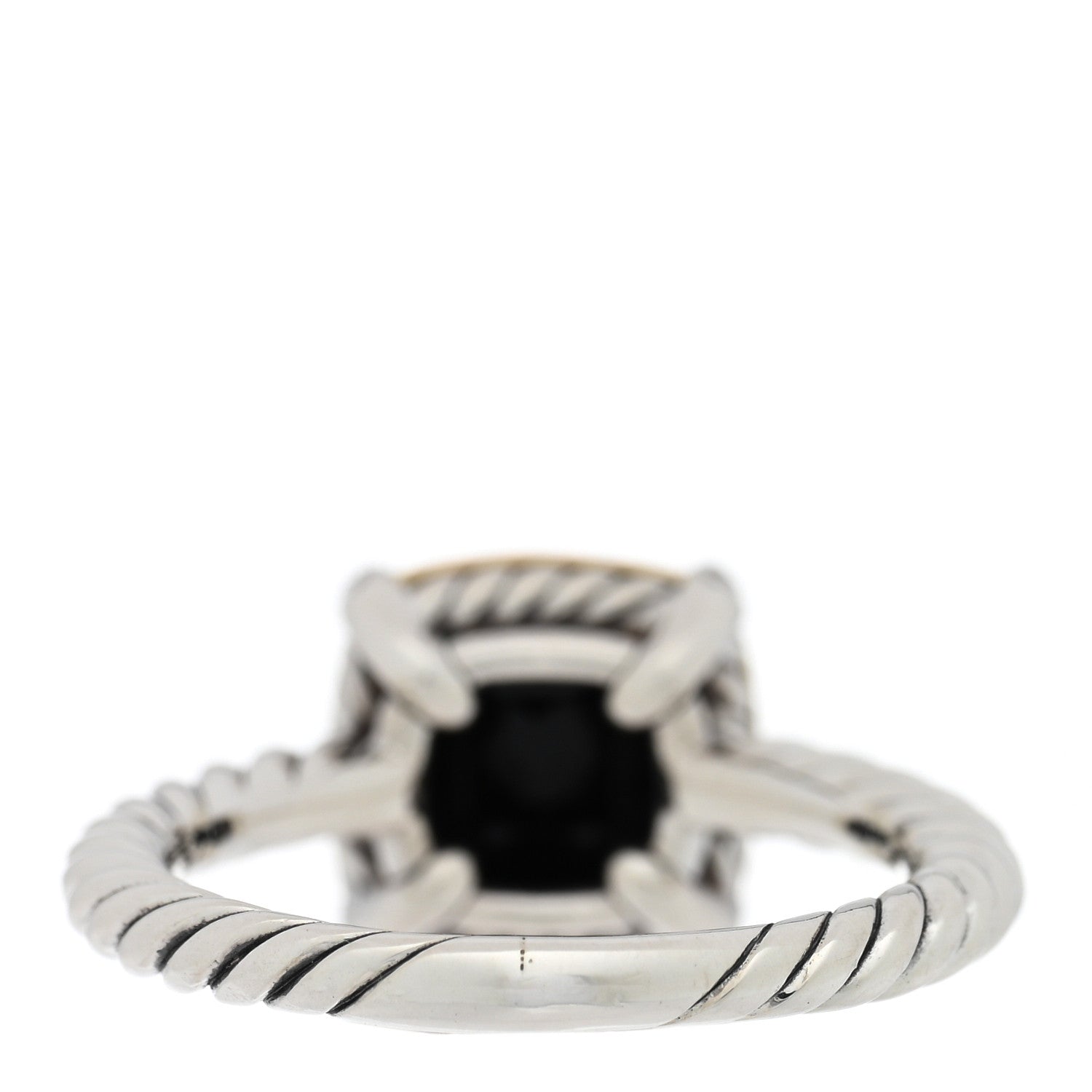 David Yurman Sterling Silver 18K Yellow Gold Diamond Black Onyx 7mm Petite Chatelaine Ring 51 5.75 3 of 4