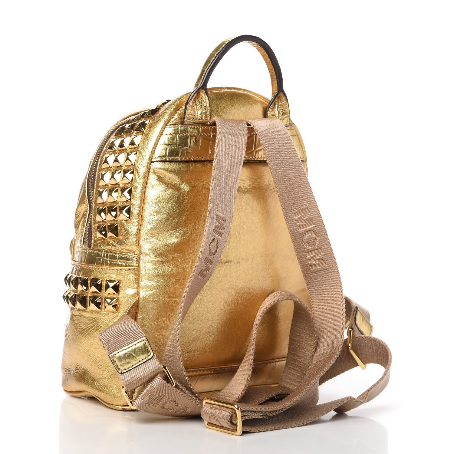MCM Metallic Calfskin Stud Mini Stark Backpack Gold 3 of 10