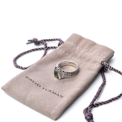 David Yurman Sterling Silver Diamond Prasiolite 10mm Petite Wheaton Ring 50 5.5 6 of 6