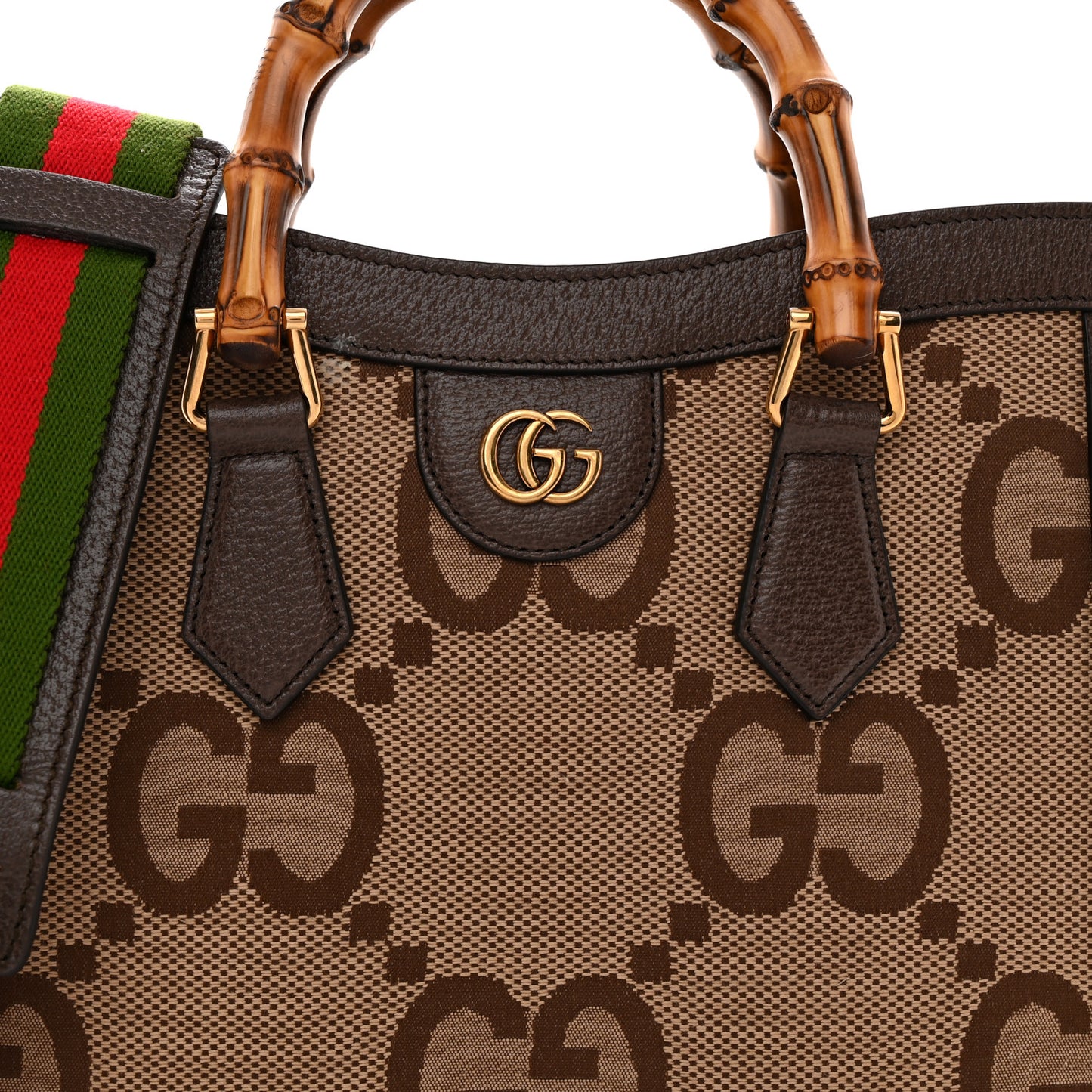 Monogram Jumbo GG Textured Dollar Calfskin Small Diana Tote Bag Camel Ebony New Acero