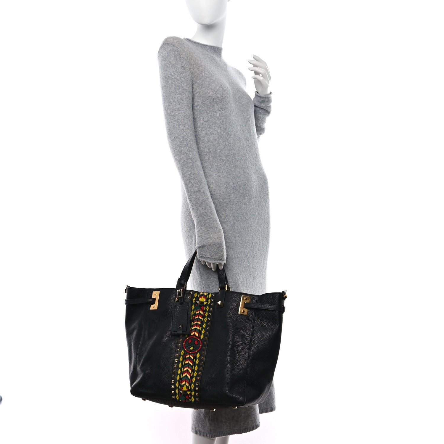 Valentino Garavani Grained Calfskin Jamaica Beaded My Rockstud Tote Black 2 of 9