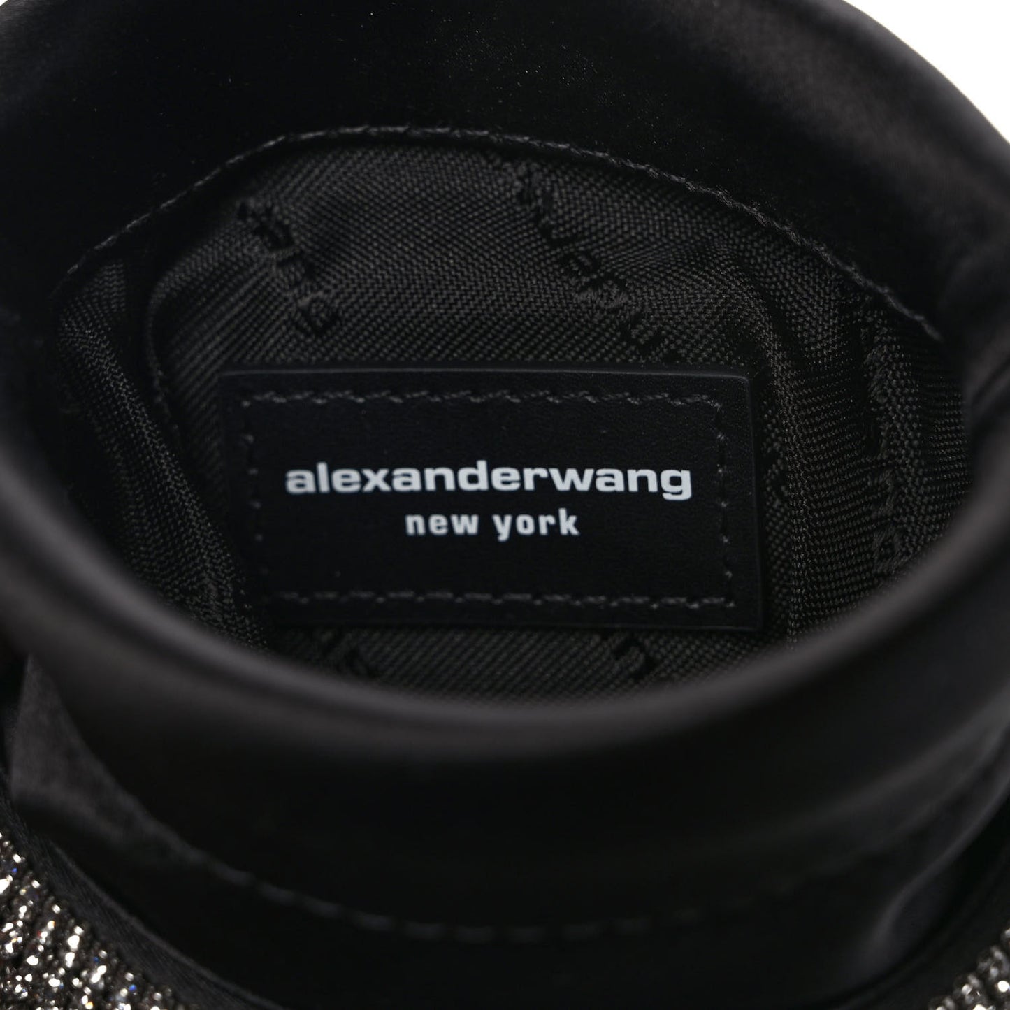 Satin Mesh Crystal Rhinestone Drawstring Pouch White Black