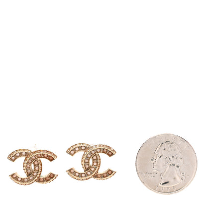 Chanel Crystal Timeless CC Earrings Gold 2 of 4