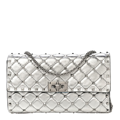 Valentino Garavani Metallic Nappa Rockstud Spike Wallet on Chain Silver 1 of 16