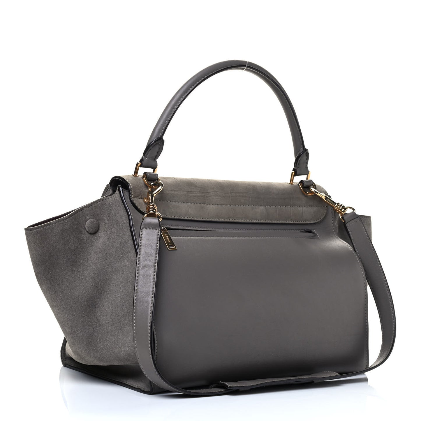 Crocodile Embossed Calfskin Suede Medium Trapeze Smoke