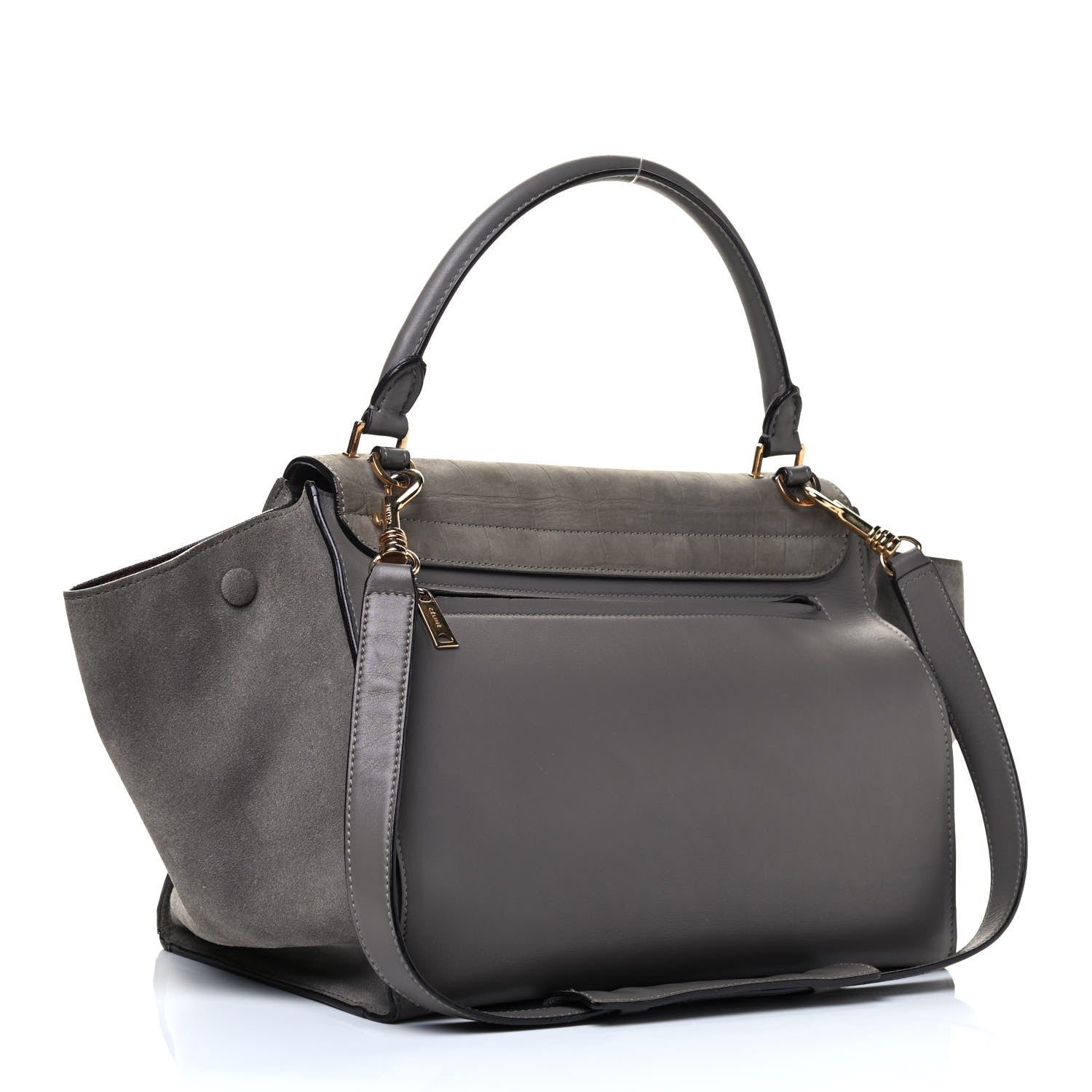 Celine Crocodile Embossed Calfskin Suede Medium Trapeze Smoke 2 of 4
