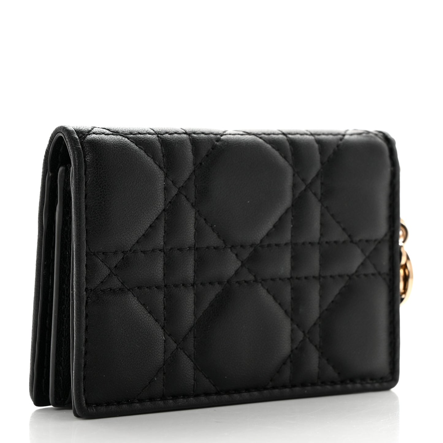 Lambskin Cannage Small Lady Dior Flap Card Holder Black
