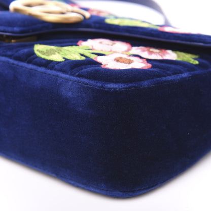 Gucci Velvet Matelasse Deer Embroidered Small GG Marmont Shoulder Bag Cobalt 8 of 10