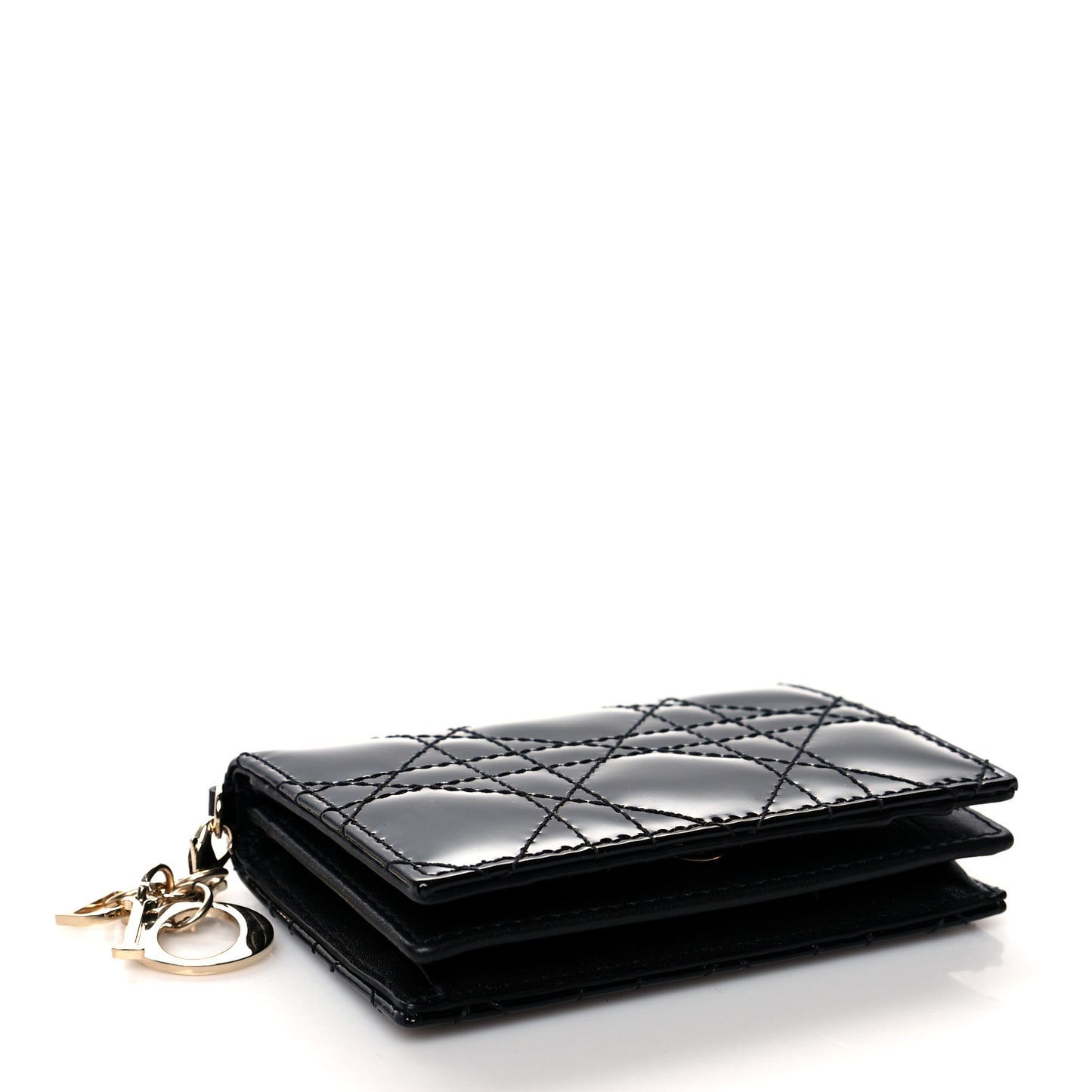 Patent Cannage Small Lady Dior Flap Card Holder Black