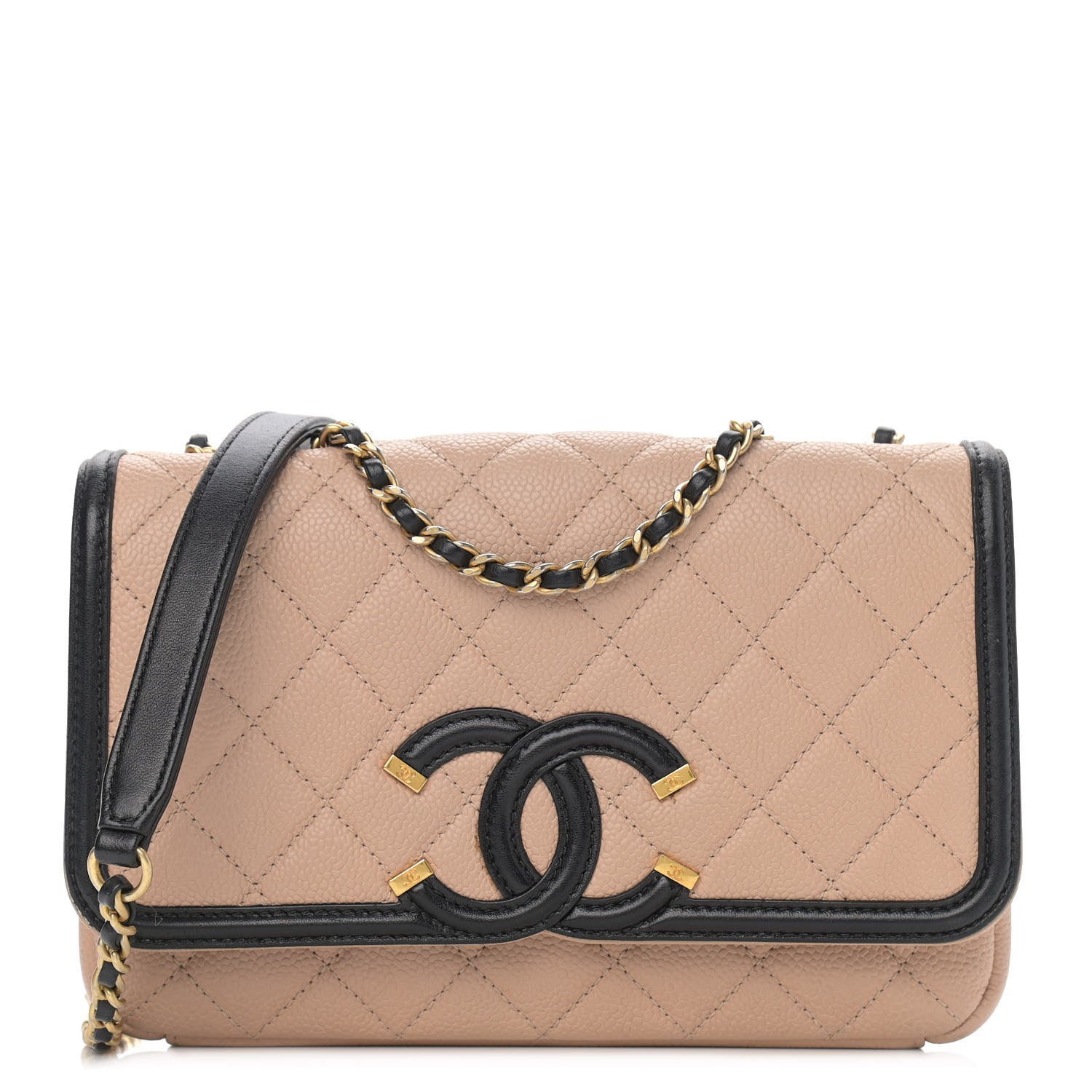 Chanel Caviar Quilted Small CC Filigree Flap Beige Black 1 of 17