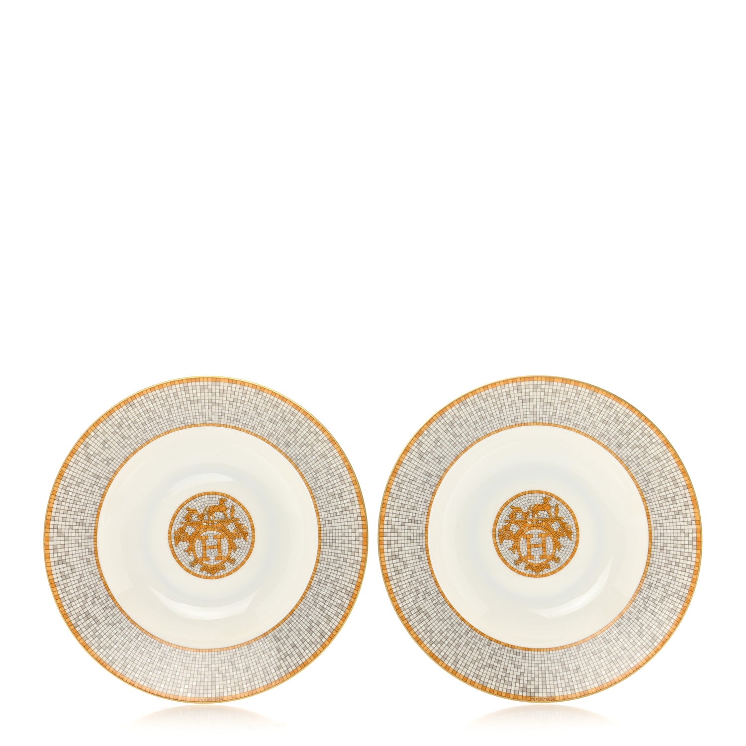 Hermes Porcelain Mosaique Au 24 Platine Soup Plate Set of 2 1 of 8
