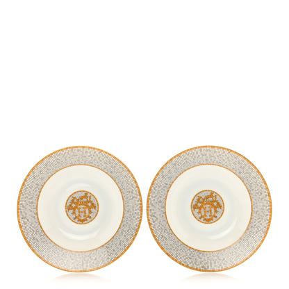Hermes Porcelain Mosaique Au 24 Platine Soup Plate Set of 2 1 of 8