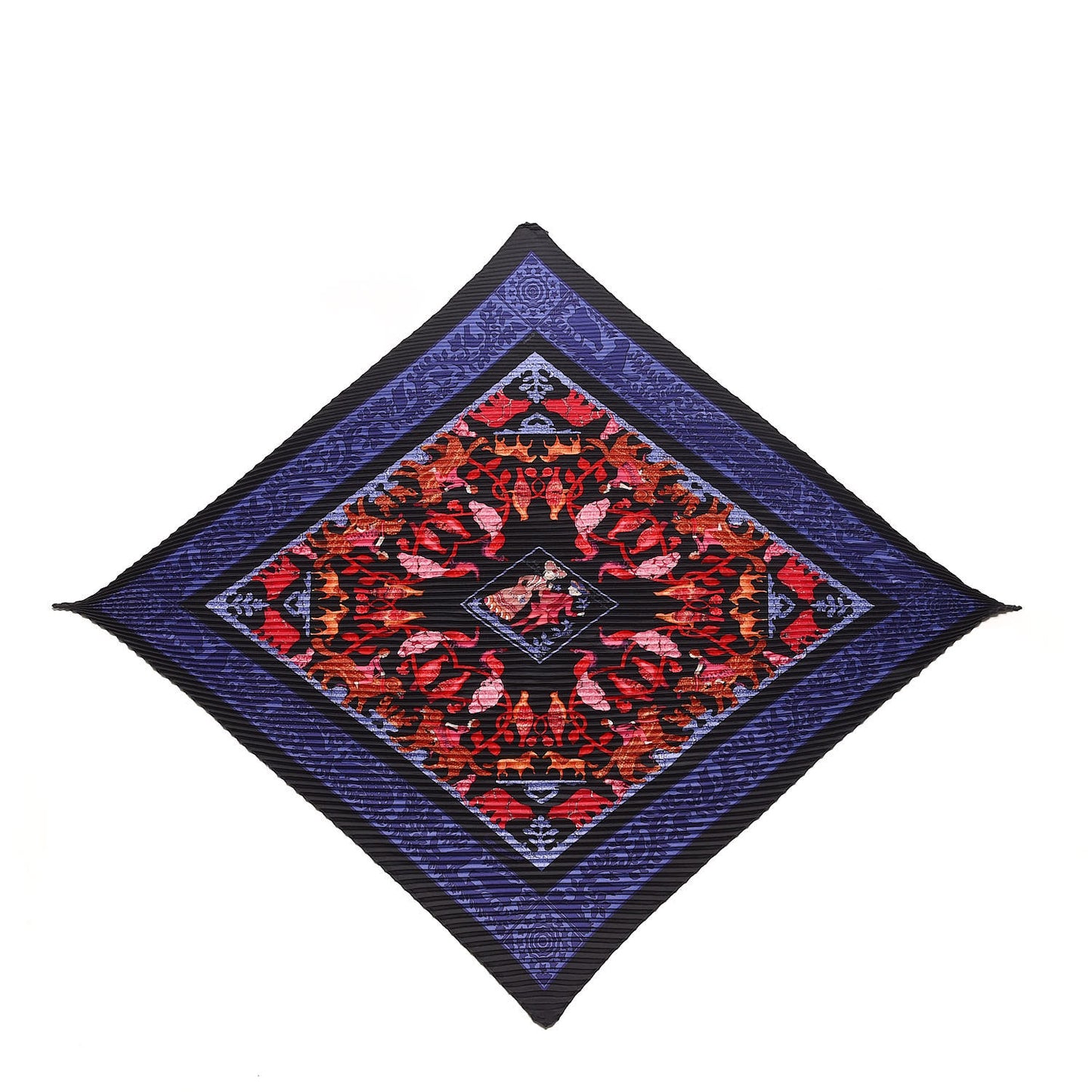 Silk Plisse Early America Scarf 90 Black Bleu Nuit Rouge