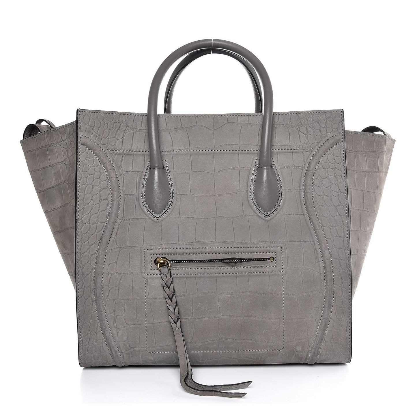 Crocodile Embossed Nubuck Large Phantom Luggage Grey