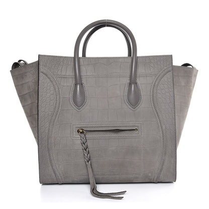 Celine Crocodile Embossed Nubuck Large Phantom Luggage Grey 1 of 7