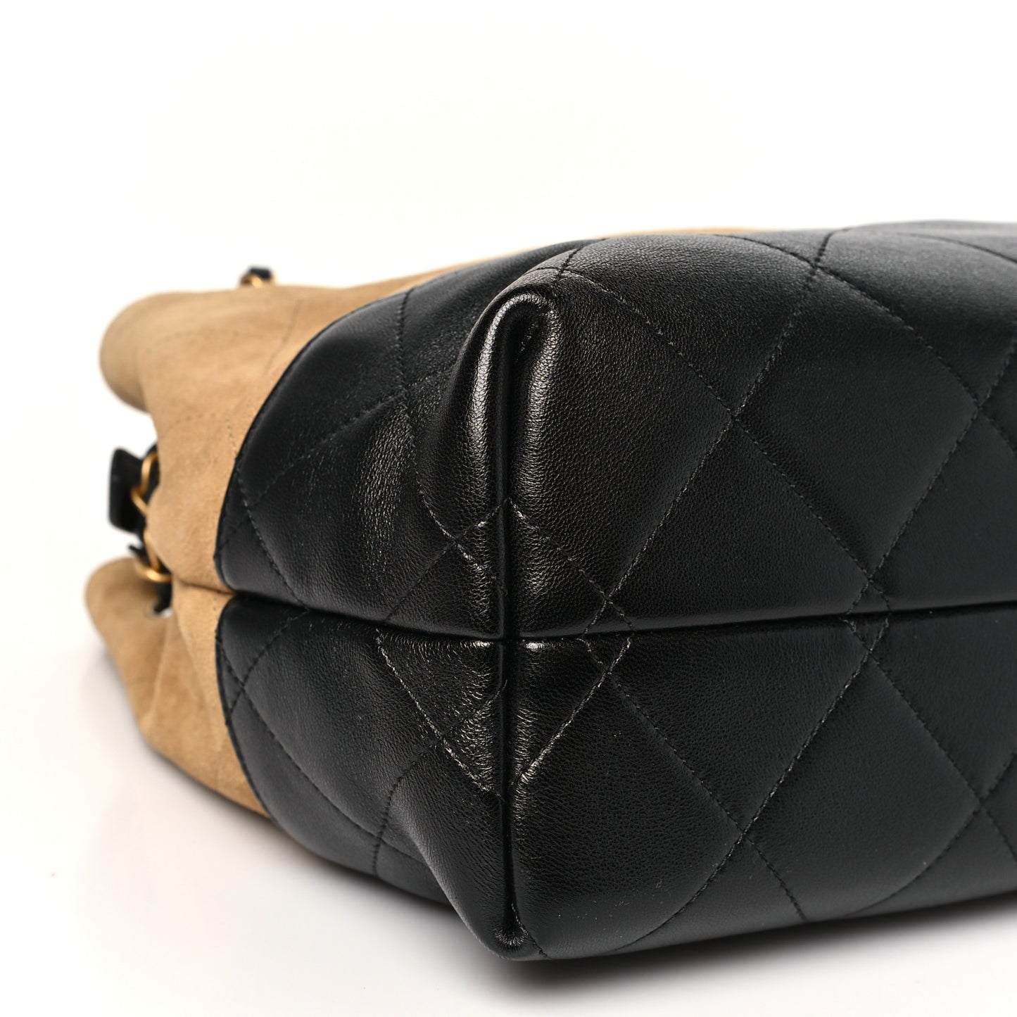 Suede Calfskin Shiny Lambskin Quilted Small Coco Base Shopping Bag Beige Black