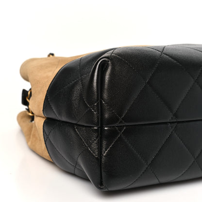 Chanel Suede Calfskin Shiny Lambskin Quilted Small Coco Base Shopping Bag Beige Black 9 of 10