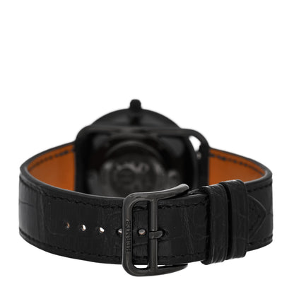Hermes PVD Stainless Steel Alligator Black Diamond 36mm Arceau Ronde Des Heures Quartz Watch Noir 3 of 6